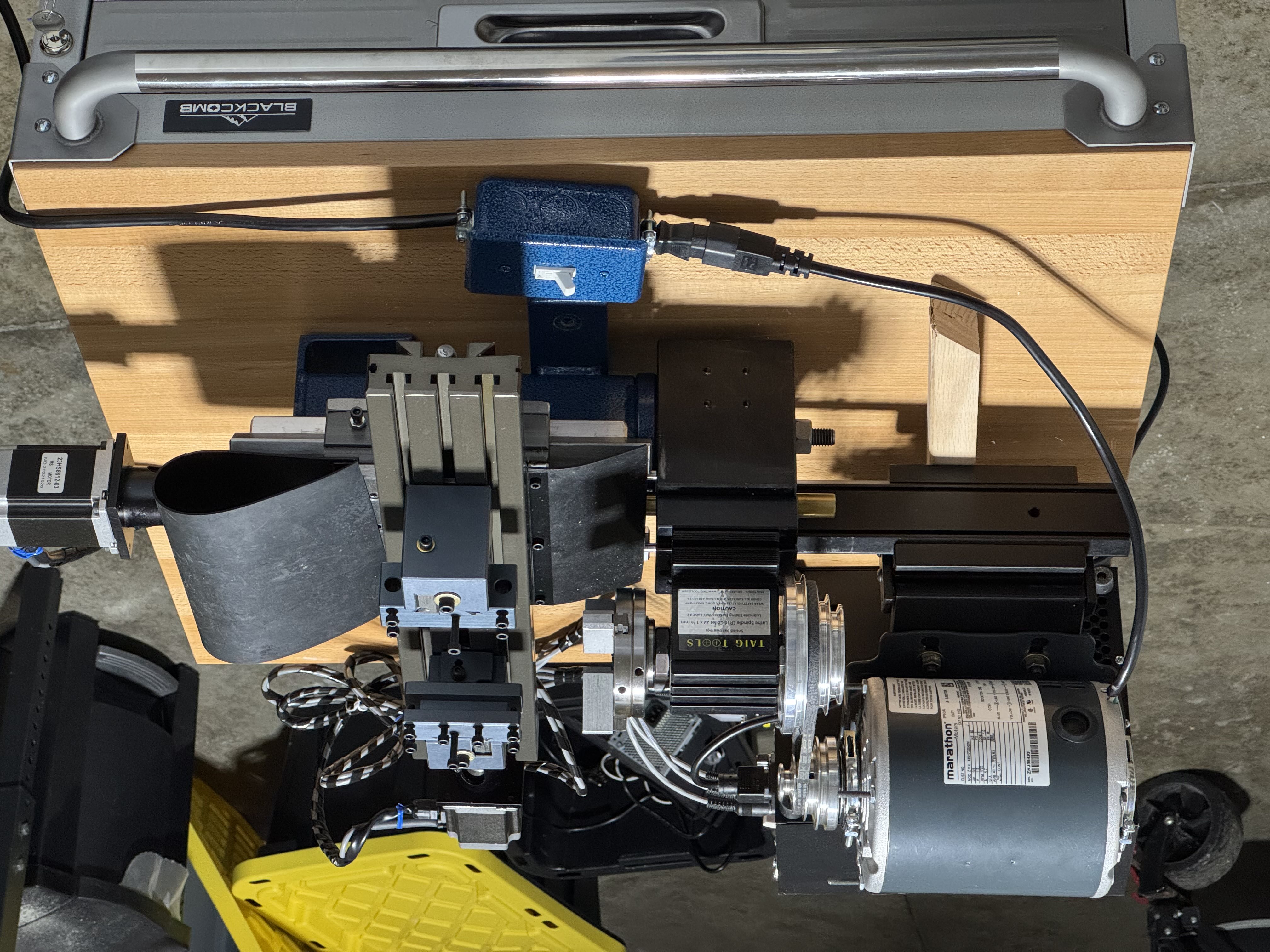 Front side view of fully assembled lathe
