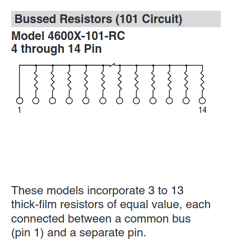 Screenshot from datasheet showing the internal layout of the resistor network