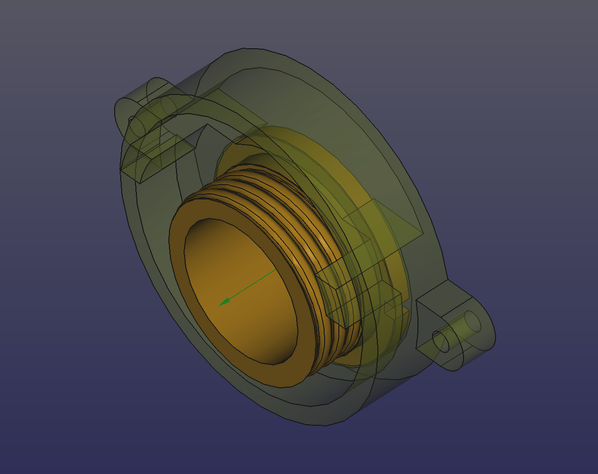 CAD model of the adapter that screws onto the front of the full-face respirator