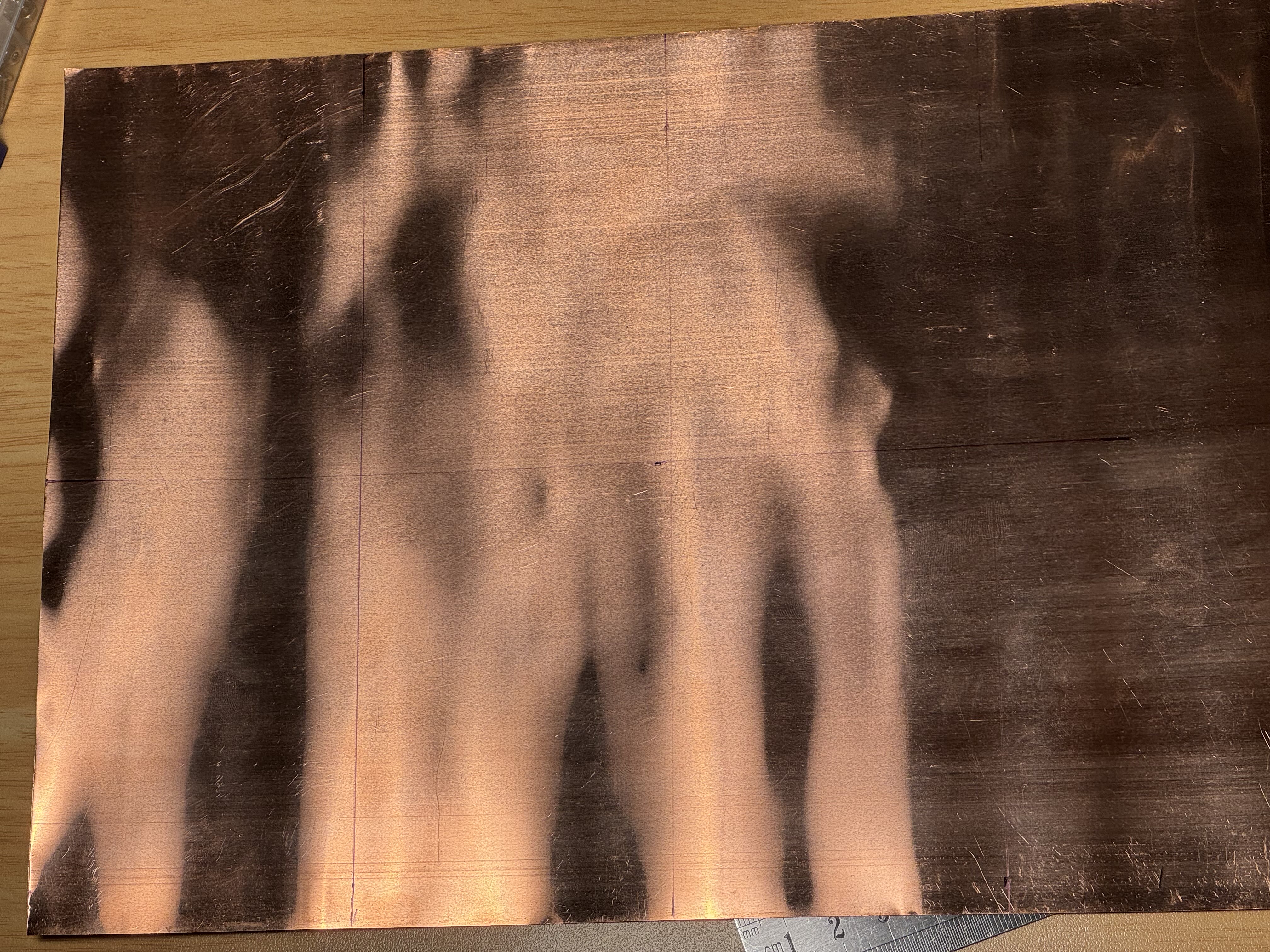 Copper sheet marked and ready for cutting