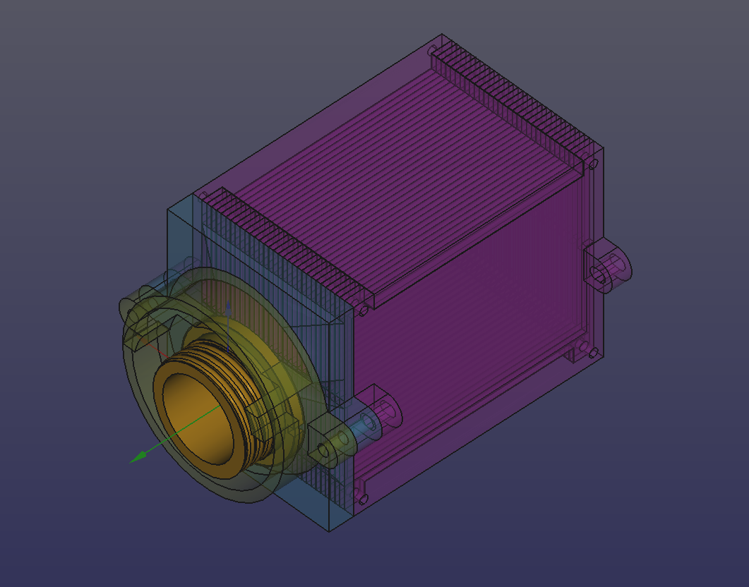 CAD model of the adapter that screws onto the front of the full-face respirator
