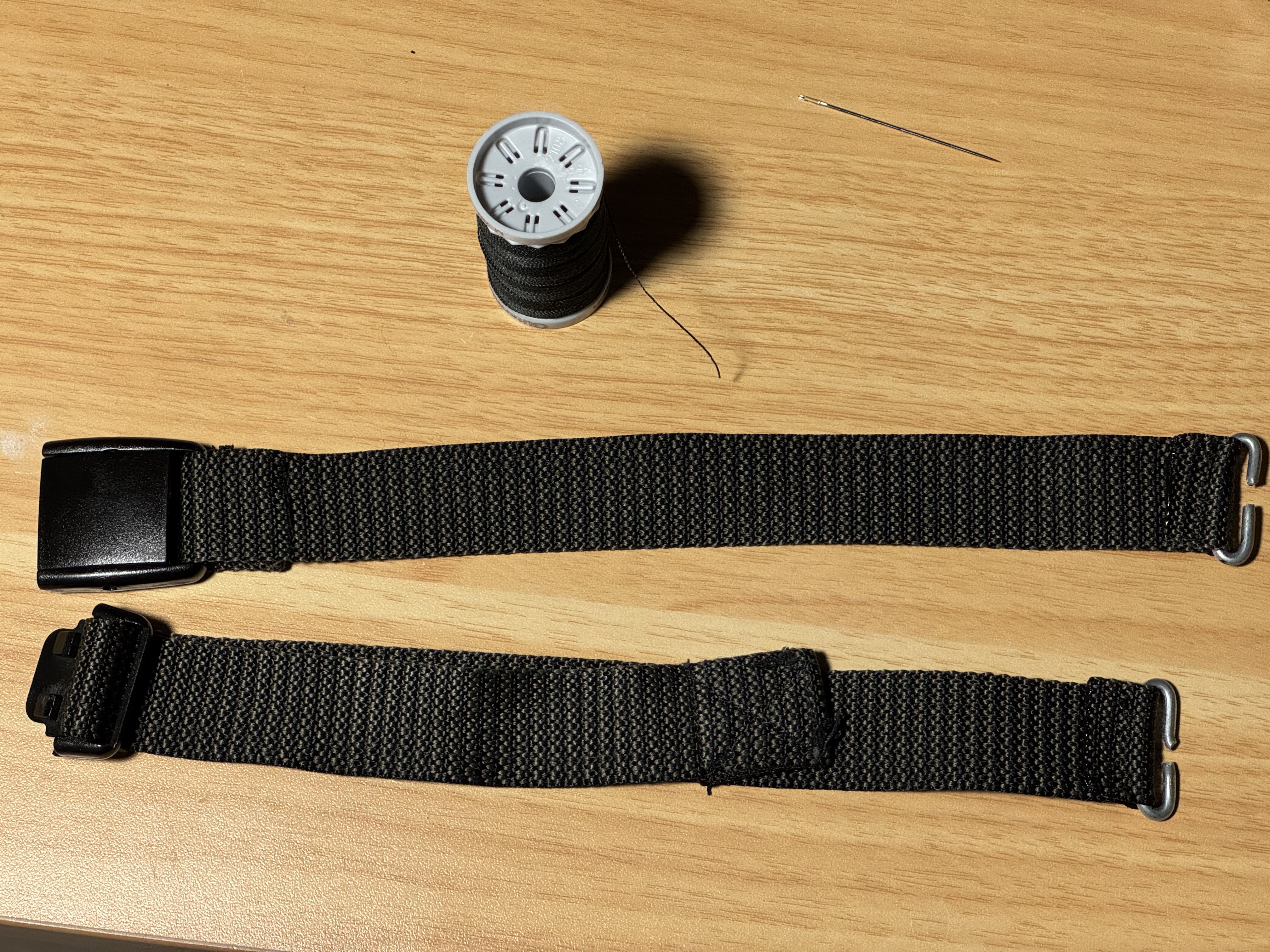 The newly completed head strap